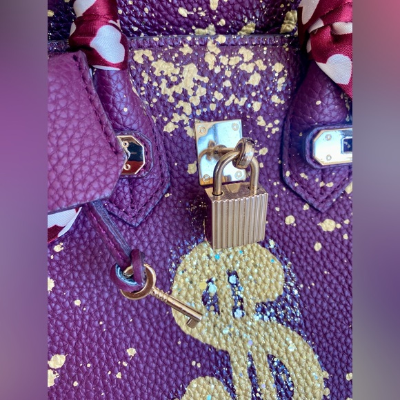 ANCA BARBU Hand Painted Leather Satchel Dollar Sign Pristine Condition - Picture 2 of 7